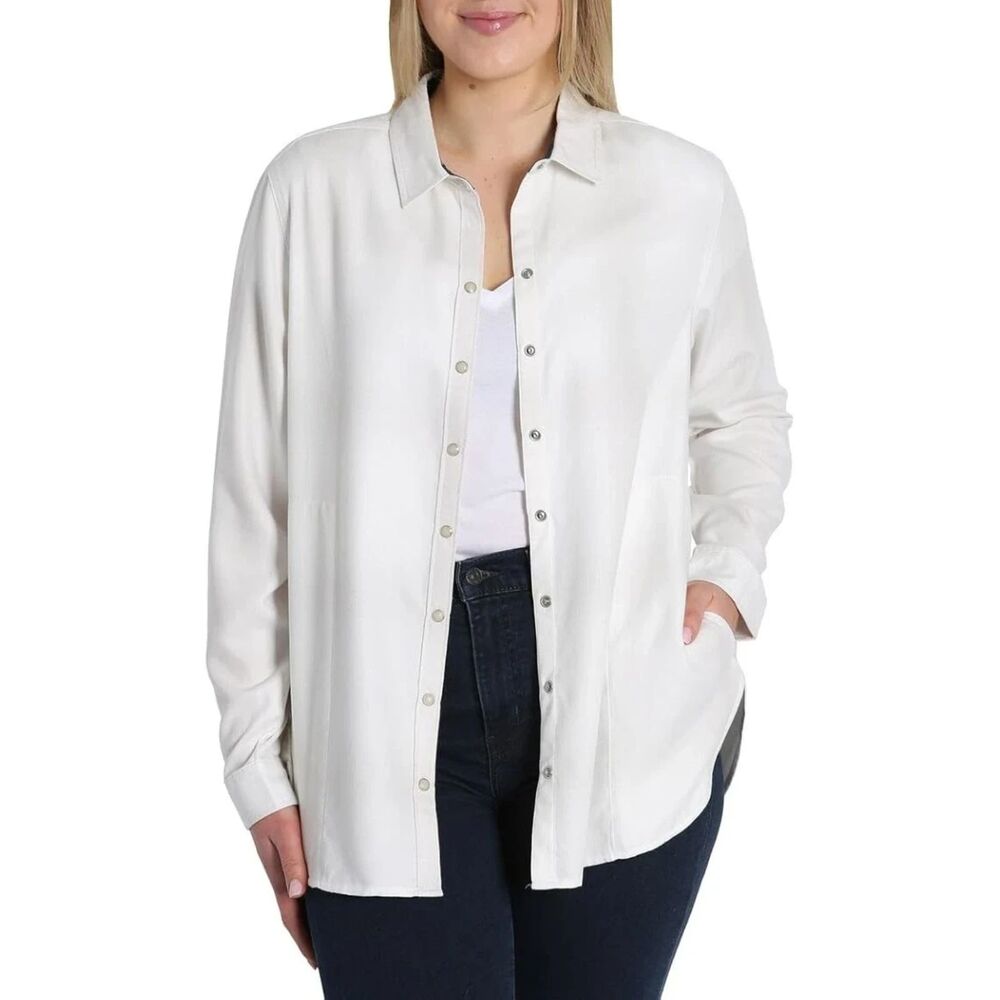 Jachs Girlfriend New York Womens Size M White Soft Snap Front Shacket Shirt
